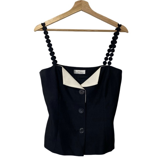 marisa minicucci Tops - Marisa Minicucci Vintage Silk Cupro Button Top Black White size 8 Made in Canada